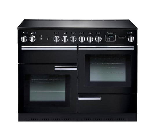 induction rangemaster professional plus 110 in black with chrome trim