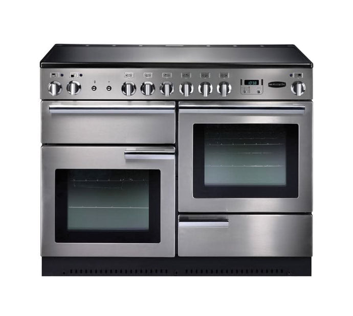 induction rangemaster professional plus 110 in stainless steel with chrome trim