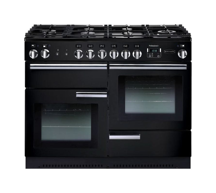natural gas rangemaster professional plus 110 in black with chrome trim