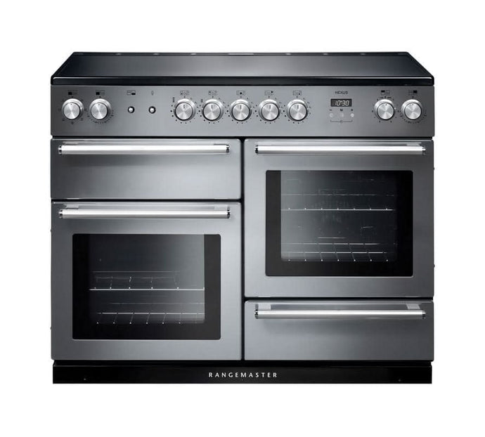 induction rangemaster nexus 110 in stainless steel with chrome trim