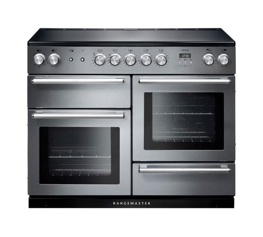 induction rangemaster nexus 110 in stainless steel with chrome trim