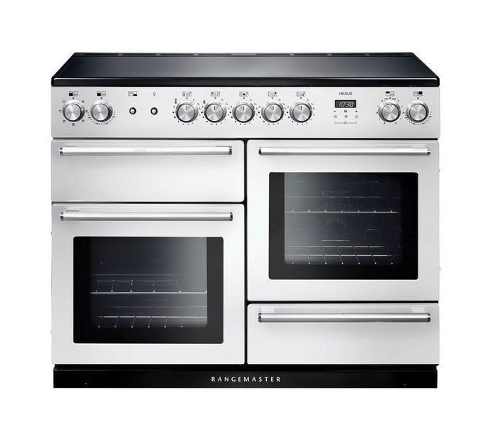 induction rangemaster nexus 110 in white with chrome trim