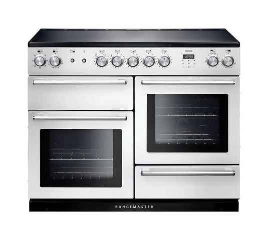 induction rangemaster nexus 110 in white with chrome trim