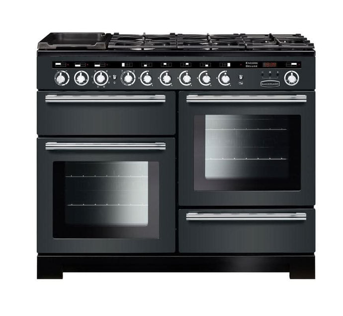 dual fuel rangemaster encore deluxe 110 in slate with chrome trim