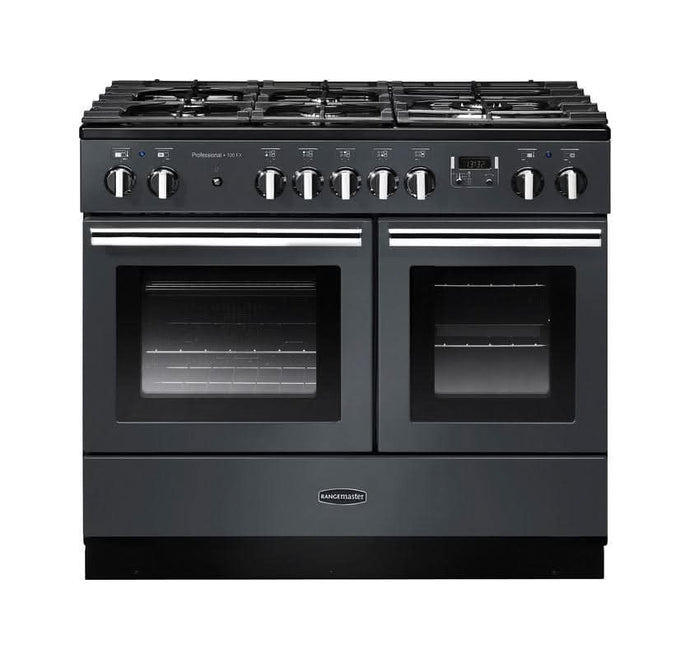 dual fuel rangemaster professional plus fx 100 in slate with chrome trim