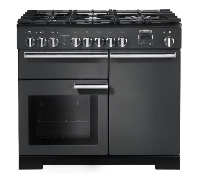 dual fuel rangemaster professional deluxe 100 in slate with chrome trim