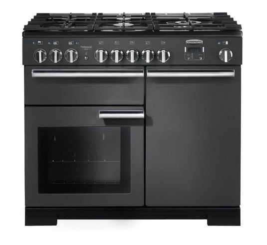 dual fuel rangemaster professional deluxe 100 in slate with chrome trim
