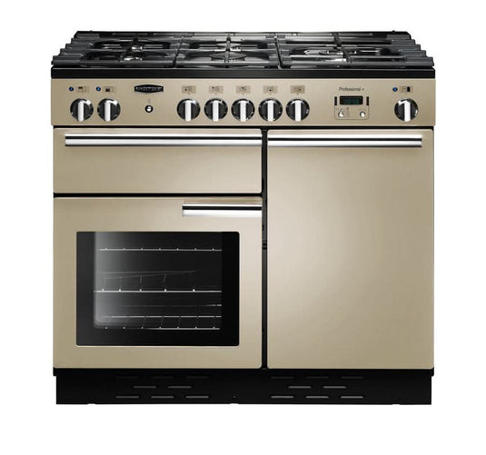 dual fuel rangemaster professional plus 100 in cream with chrome trim