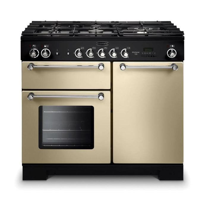 dual fuel rangemaster kitchener 100 in cream with chrome trim
