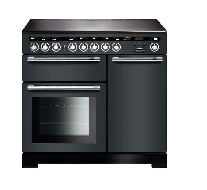 induction rangemaster encore deluxe 100 in stainless steel with chrome trim