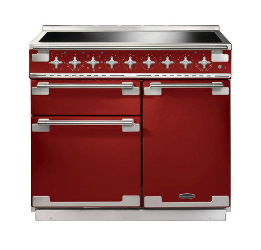induction rangemaster elise 100 in cherry red with chrome trim