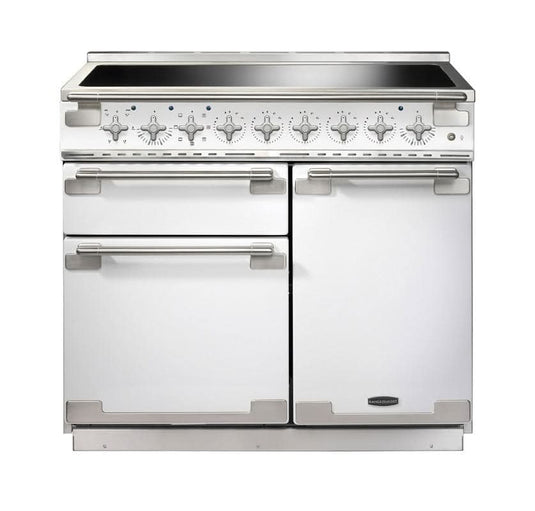 induction rangemaster elise 100 in white with chrome trim