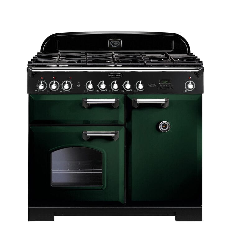 Load image into Gallery viewer, Rangemaster Classic Deluxe 100 | Dual Fuel | Green | Brass Trim | CDL100DFFRG/B
