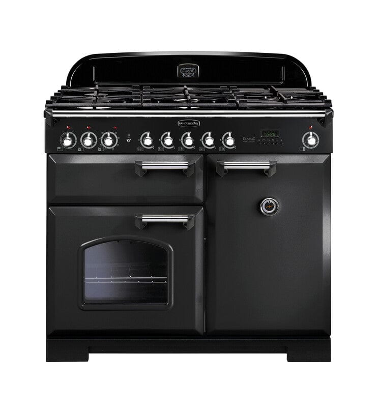 Load image into Gallery viewer, Rangemaster Classic Deluxe 100 | Dual Fuel | Charcoal Black | Chrome Trim | CDL100DFFCB/C
