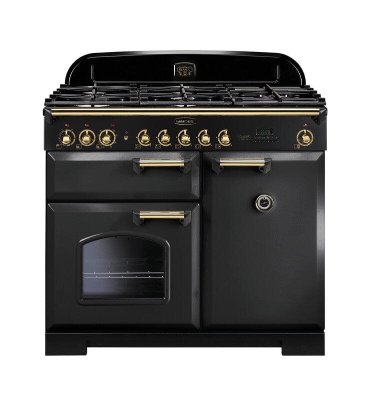 Load image into Gallery viewer, Rangemaster Classic Deluxe 100 | Dual Fuel | Charcoal Black |Brass Trim | CDL100DFFCB/B
