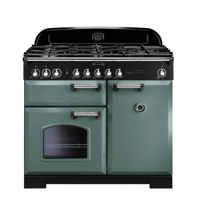 Rangemaster Classic Deluxe 100 | Dual Fuel | Mineral Green | Chrome Trim | CDL100DFFMG/C
