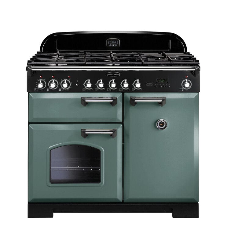 Load image into Gallery viewer, Rangemaster Classic Deluxe 100 | Dual Fuel | Mineral Green | Chrome Trim | CDL100DFFMG/C
