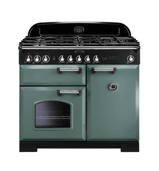 Rangemaster Classic Deluxe 100 | Dual Fuel | Mineral Green | Chrome Trim | CDL100DFFMG/C