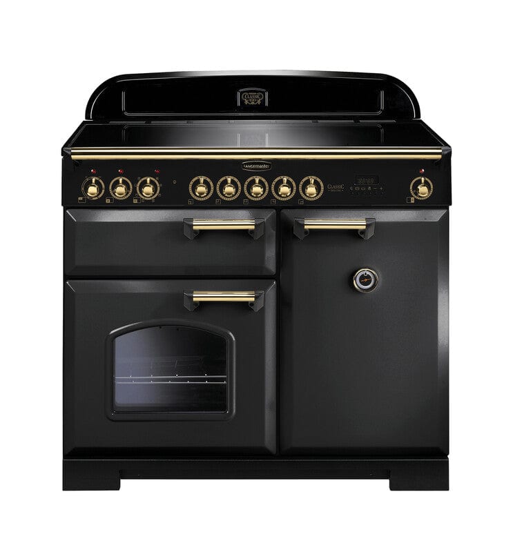 Load image into Gallery viewer, Rangemaster Classic Deluxe 100 | Induction | Charcoal Black |Brass Trim | CDL100EICB/B
