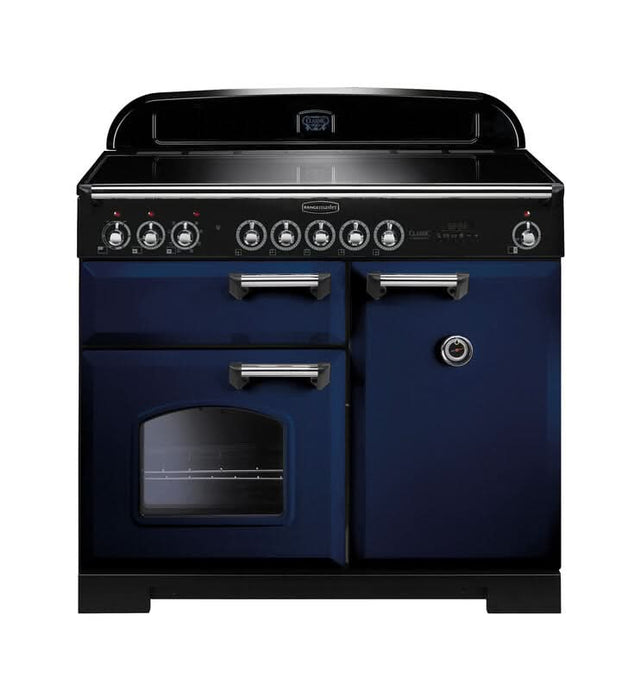 induction rangemaster classic deluxe 100 in blue with chrome trim