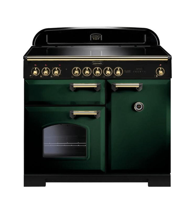 induction rangemaster classic deluxe 100 in green with brass trim