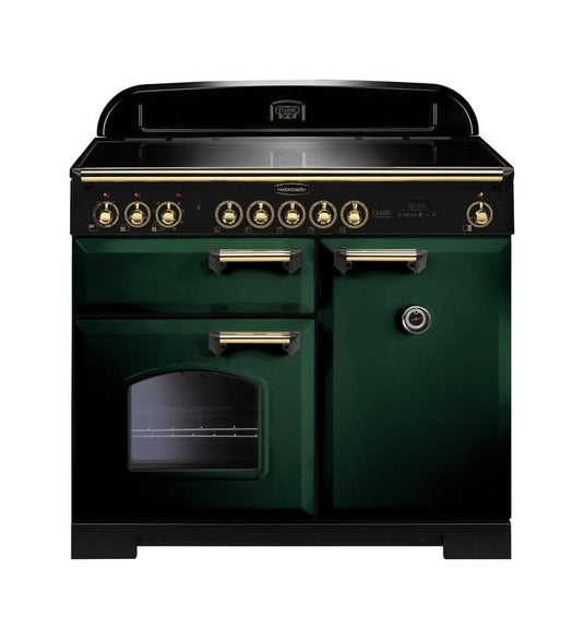 induction rangemaster classic deluxe 100 in green with brass trim