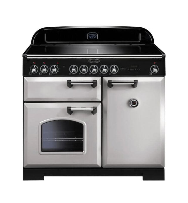 induction rangemaster classic deluxe 100 in pearl with chrome trim