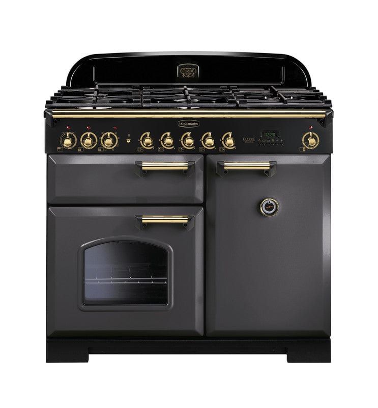 Load image into Gallery viewer, Rangemaster Classic Deluxe 100 | Dual Fuel | Slate | Brass Trim | CDL100DFFSL/B
