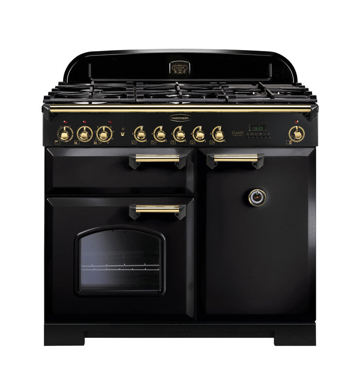 Load image into Gallery viewer, Rangemaster Classic Deluxe 100 | Dual Fuel | Black | Brass Trim | CDL100DFFBL/B
