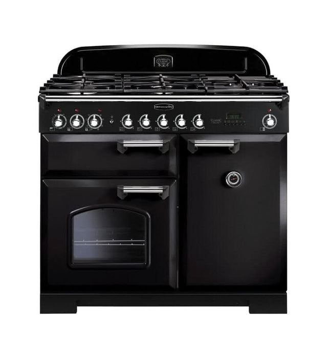 dual fuel rangemaster classic deluxe 100 in black with chrome trim