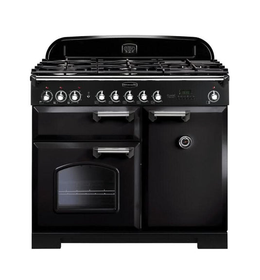 dual fuel rangemaster classic deluxe 100 in black with chrome trim
