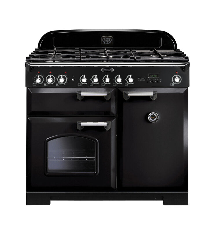 Load image into Gallery viewer, Rangemaster Classic Deluxe 100 | Dual Fuel | Black | Chrome Trim | CDL100DFFBL/C
