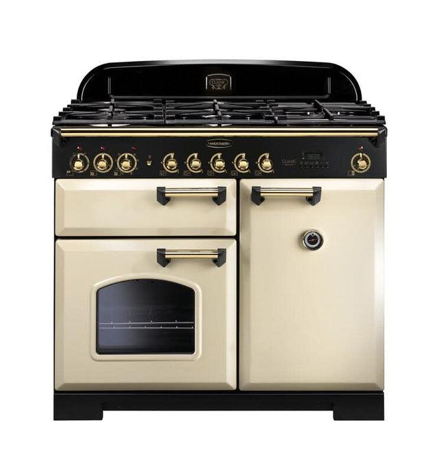 dual fuel rangemaster classic deluxe 100 in cream with brass trim