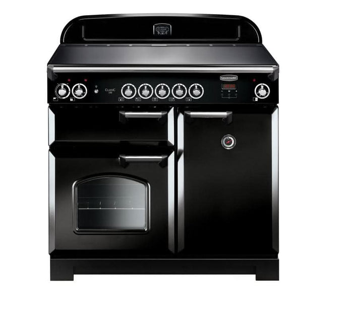 induction rangemaster classic 100 in black with chrome trim