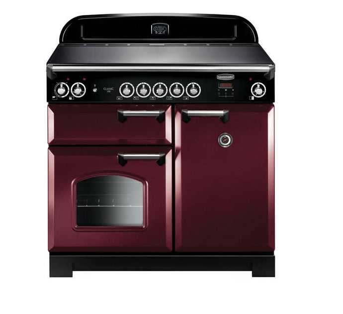induction rangemaster classic 100 in cranberry with chrome trim