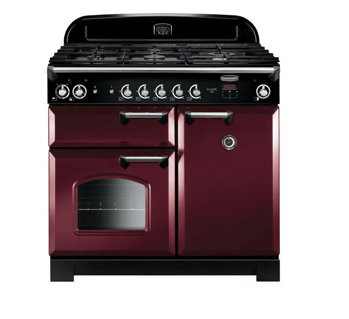 natural gas rangemaster classic 100 in cranberry with chrome trim
