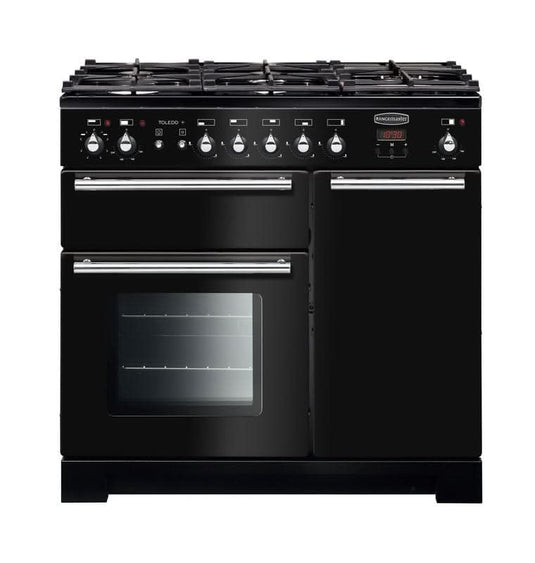 dual fuel rangemaster toledo plus 90 in black with chrome trim