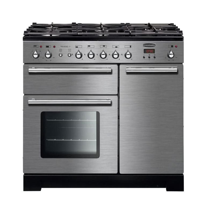 dual fuel rangemaster toledo plus 90 in stainless steel with chrome trim