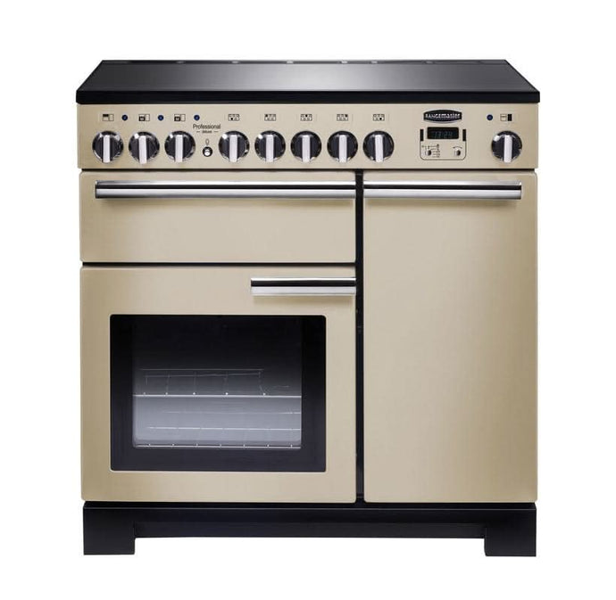 induction rangemaster professional deluxe 90 in cream with chrome trim