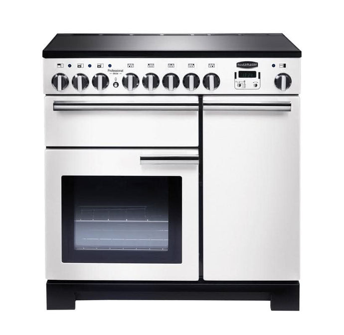 induction rangemaster professional deluxe 90 in white with chrome trim