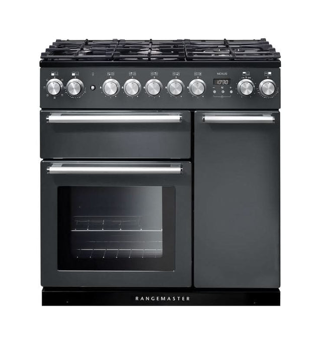 dual fuel rangemaster nexus 90 in slate with chrome trim