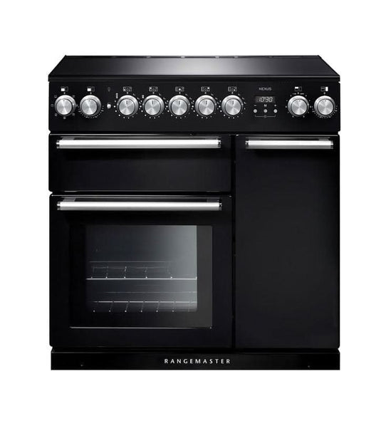 induction rangemaster nexus 90 in charcoal black with chrome trim