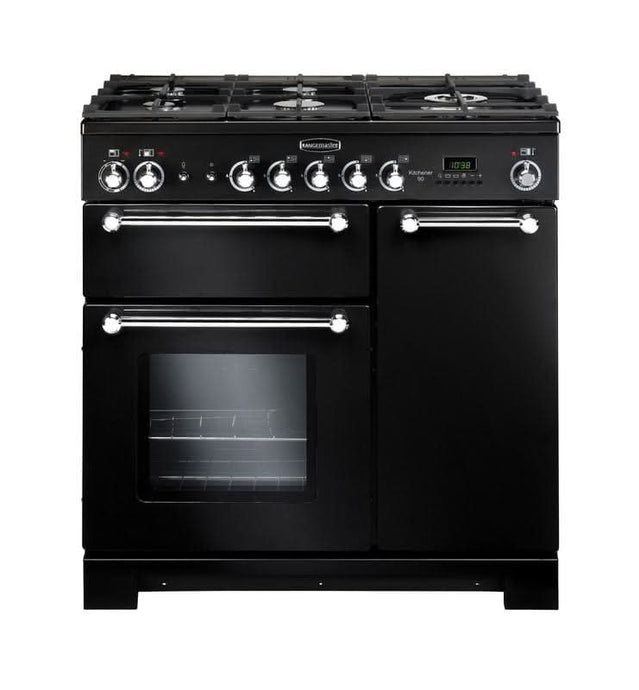 natural gas rangemaster kitchener 90 in black with chrome trim