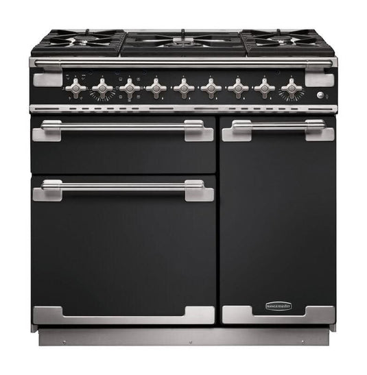 dual fuel rangemaster elise 90 in charcoal black with chrome trim