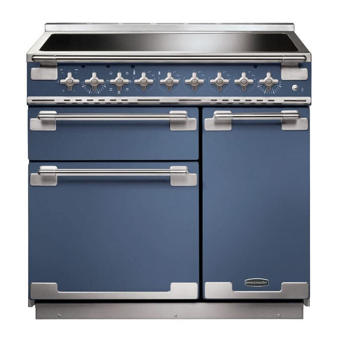 induction rangemaster elise 90 in stone blue with chrome trim
