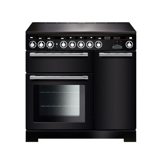 induction rangemaster encore deluxe 90 in black with chrome trim