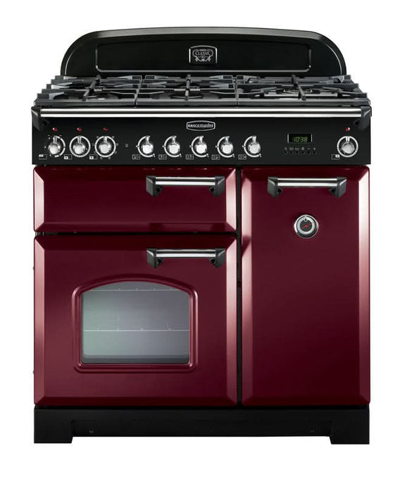 Rangemaster Classic Deluxe 90 | Dual Fuel | Cranberry | Chrome Trim | CDL90DFFCY/C