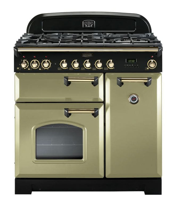 Rangemaster Classic Deluxe 90 | Dual Fuel | Olive Green | Brass Trim | CDL90DFFOG/B