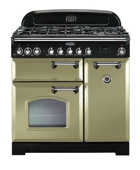 Rangemaster Classic Deluxe 90 | Dual Fuel | Olive Green | Chrome Trim | CDL90DFFOG/C