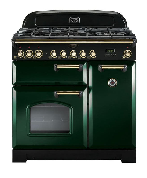 Rangemaster Classic Deluxe 90 | Dual Fuel | Green | Brass Trim | CDL90DFFRG/B